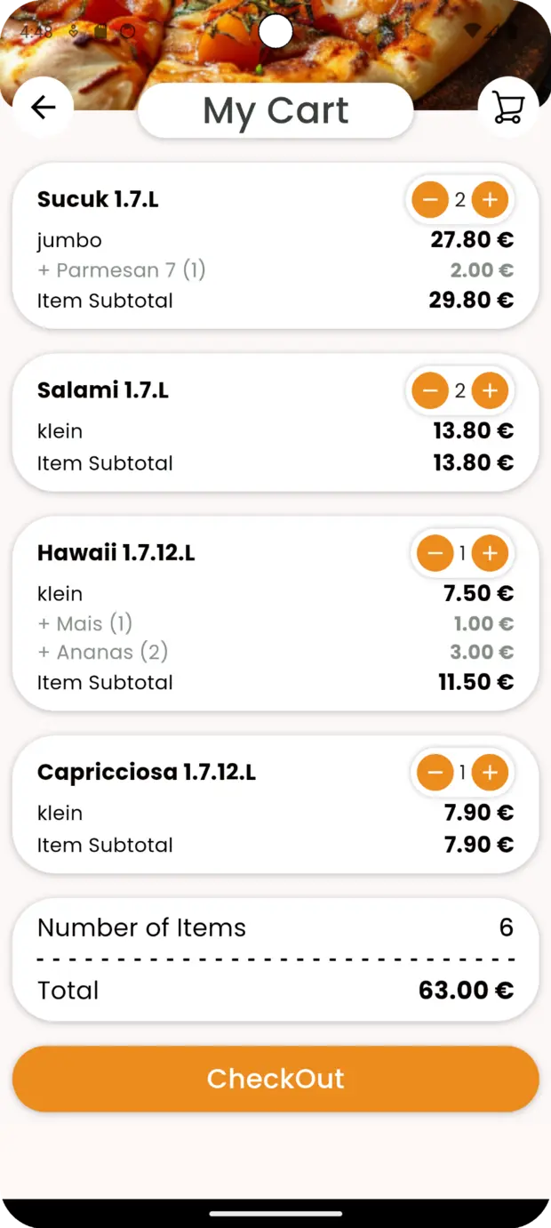 OfenBiss shopping cart screen