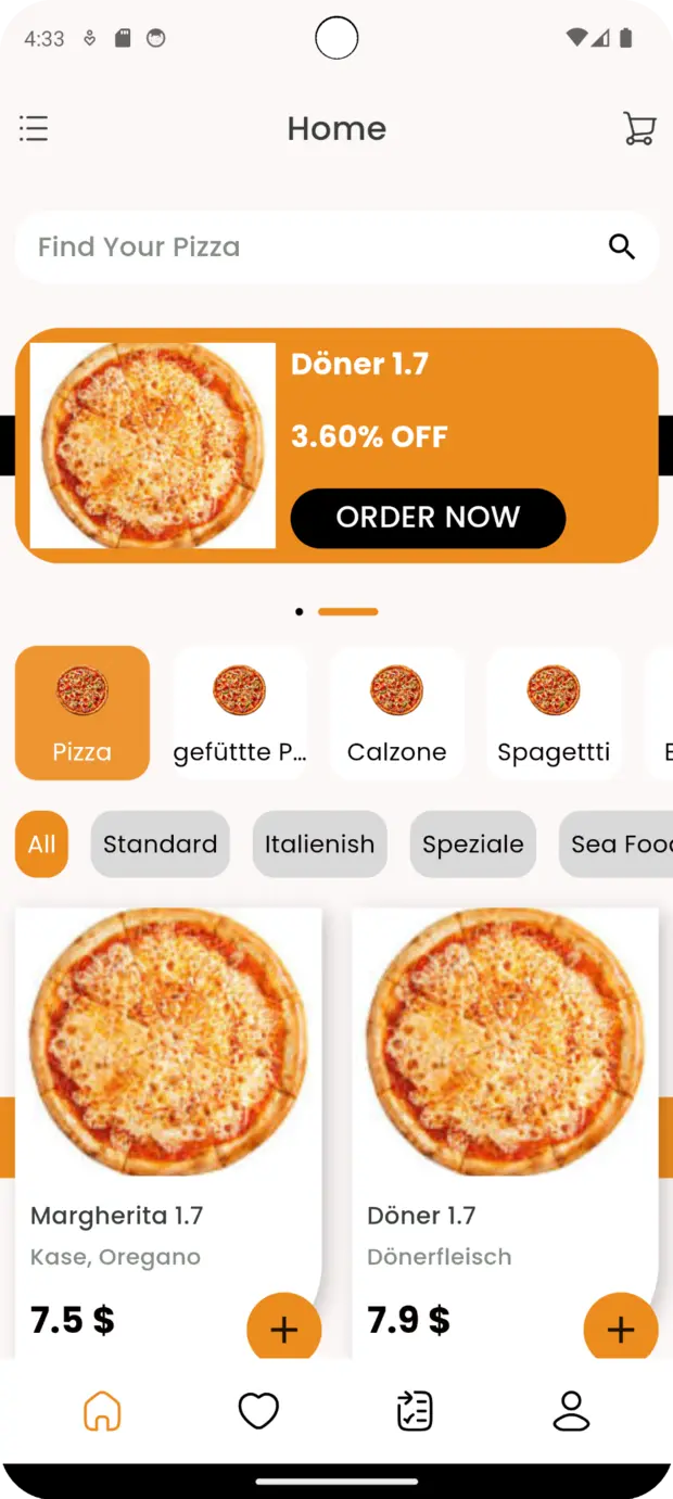 OfenBiss restaurant ordering app home screen